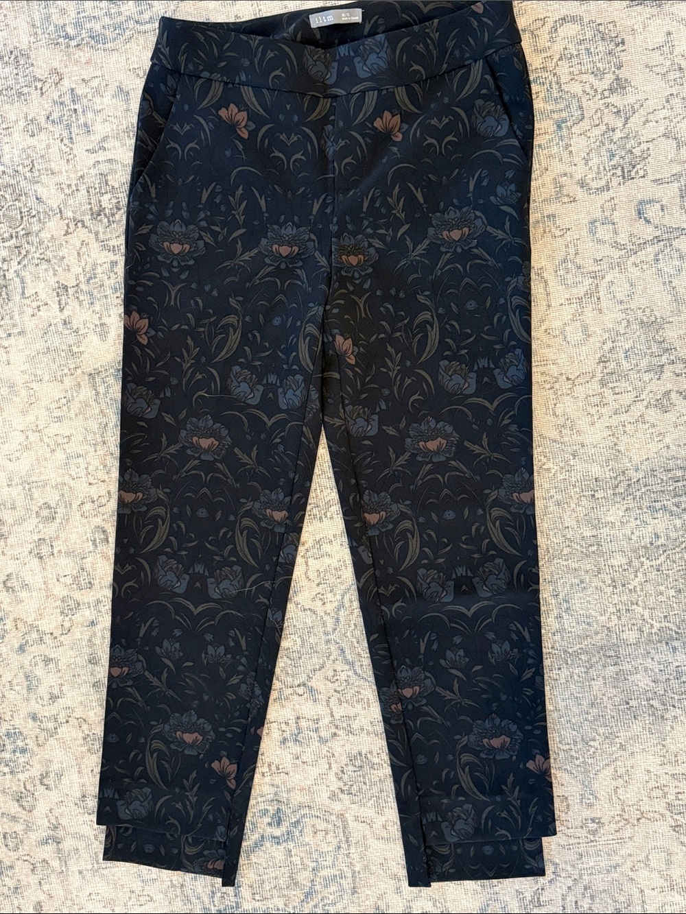Women's Navy Floral Straight Leg Ponte Pants